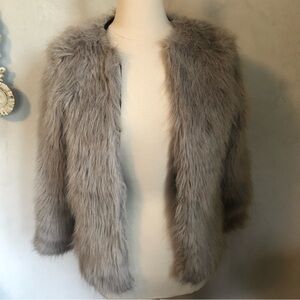 First Nice Gray faux fur shaggy jacket with hook & eye closure Size Medium